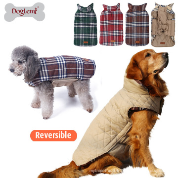 Manteau réversible de veste de chien d&#39;hiver classique matelassé à carreaux grands vêtements d&#39;animal familier